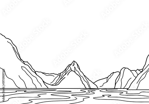 Milford Sound Mitre Peak Fjord Monoline Landscape Background