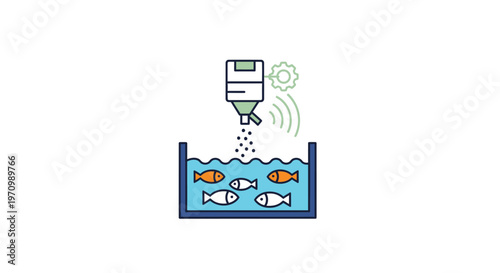 Fish being fed by automatic dispenser.