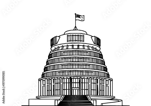 Wellington Beehive Parliament Building Monoline Architecture Skyline