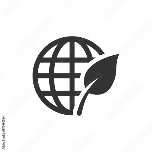 Global environment icon with leaf symbol representing sustainable planet concept