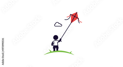 Child Playing with Red Kite Outdoors.