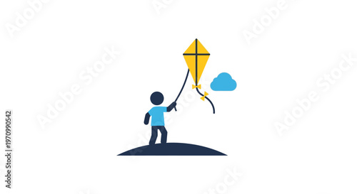 Child Playing with Yellow Kite Outdoors.