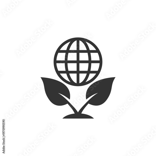 Plant and globe icon representing global sustainability and environmental responsibility