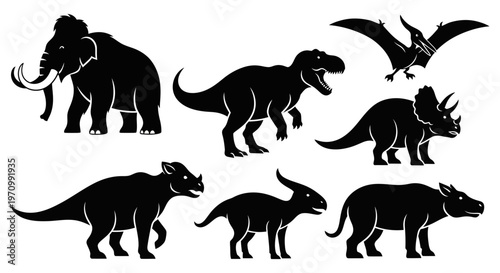 Prehistoric Animals Silhouettes Set: Dinosaurs and Mammoth Collection