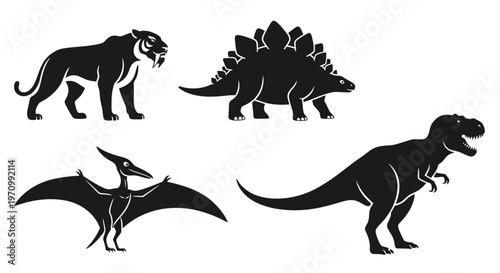 Prehistoric Dinosaurs and Extinct Animals Silhouettes Vector Collection