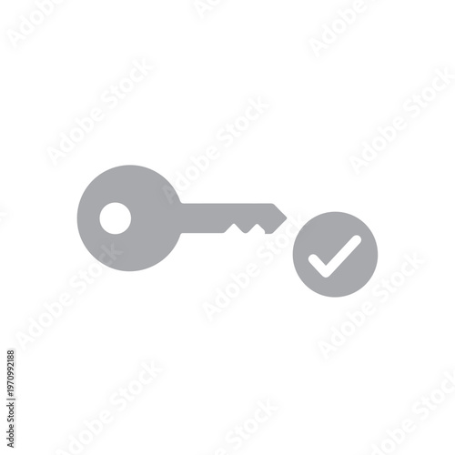 Tableau sur toile Grey key alongside a circular check mark indicates successful authentication or problem resolution on a white canvas
