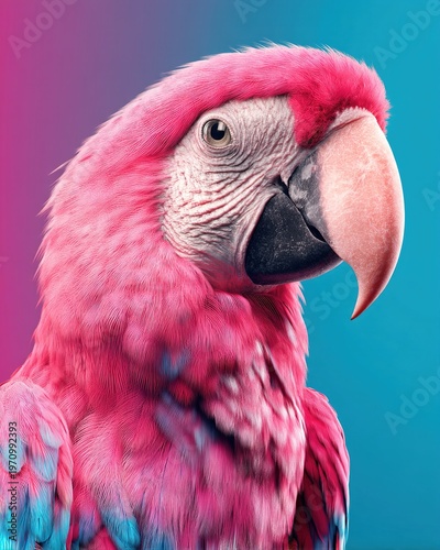 Exotic parrot closeup portrait in vibrant colors,  tropical bird concept. Ai Generative