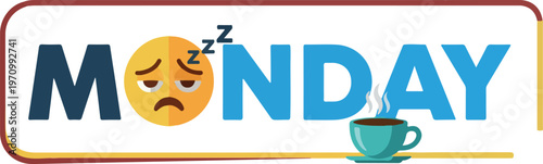 A vibrant illustration capturing the common Monday morning feeling of tiredness and the essential need for coffee to kickstart the week with energy