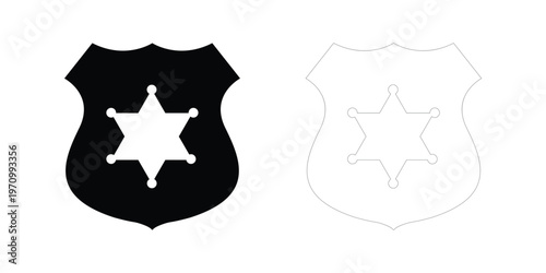 Sheriff Badge Icon Set Shield Six Pointed Star Police Law Enforcement Security Design