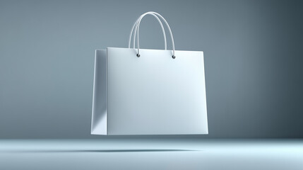 3D Matte White Shopping Bag Floating in Air with Soft Shadow Below

