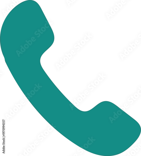 Teal phone receiver icon, vector telephone handset, communication symbol, green telecom sign