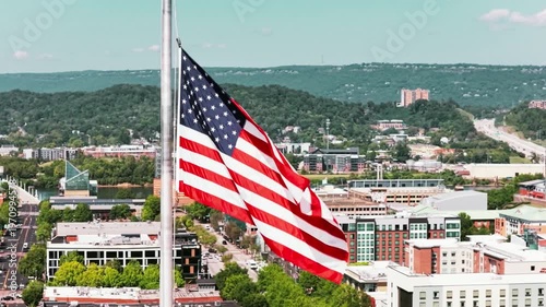 american flag on the top of the mountain