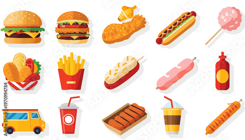fast food icons set