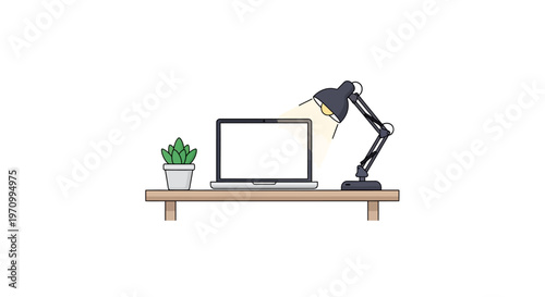 Desk lamp on a wooden shelf.