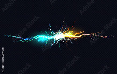 VS lightning battle background with electric bolt and thunder effect. Versus confrontation scene with turquoise and yellow neon sparks, energy clash and dynamic flash for competitive game design.