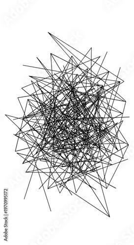 Black lines tangled mess geometric shape.