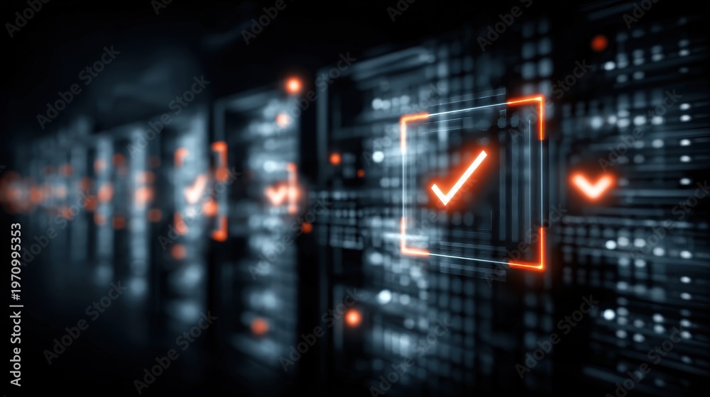 Obraz premium High tech servers run a system update to boost software performance through innovative technology, ensuring a major improvement in global security.