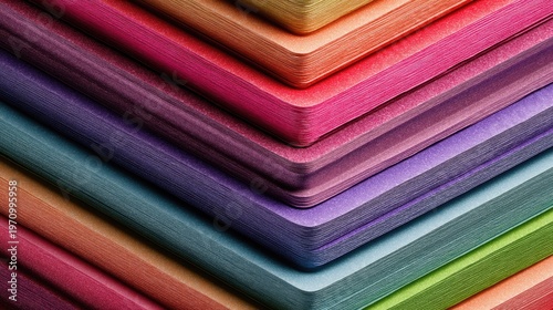 Colorful Stacked Sheets of Textured Paper in Vibrant Tones Creating an Artistic Background for Crafting Projects and Creative Endeavors
