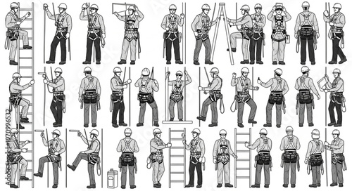 Collection of Safety Harness and Fall Protection Equipment Illustrations.