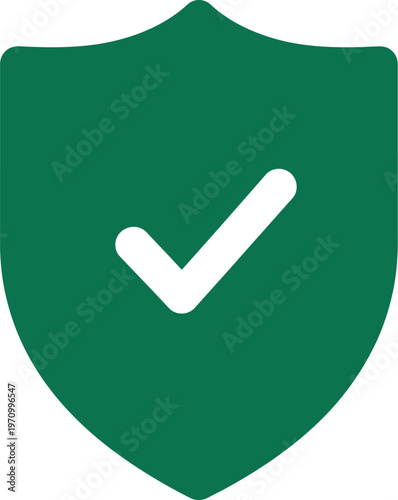 Green shield icon, checkmark symbol, security sign, verified badge, protection logo
