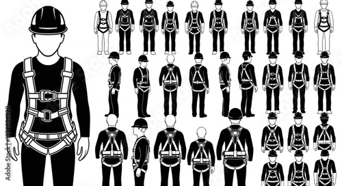 Collection of Safety Harness Illustrations for Construction Workers.