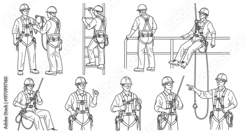 Collection of Safety Harness Usage Illustrations.