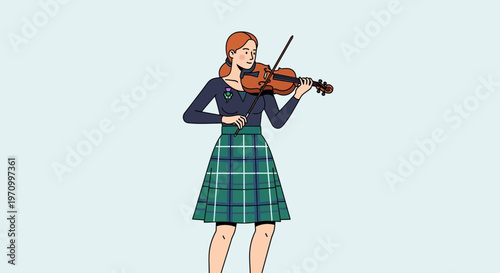 Woman playing violin in plaid skirt