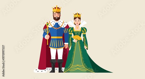 King and Queen Couple Royal Attire Crown Scepter Royal Family