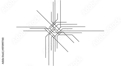 Geometric lines intersect in pattern.