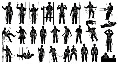 Collection of Silhouettes Demonstrating Harness Safety and Usage.