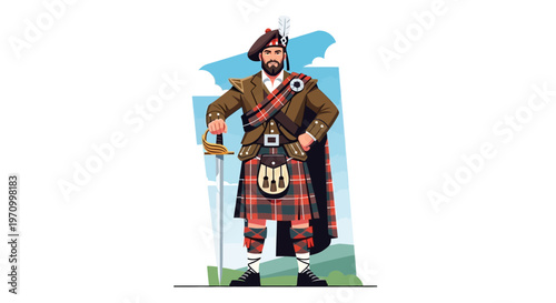 Scottish Highlander Warrior with Sword and Kilt