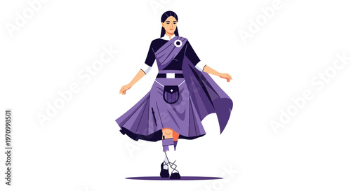 Woman in Scottish Kilt and Saree Fusion Outfit
