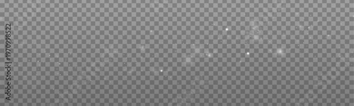 White snow dust glows in soft light, sparkle, glitter, airy bokeh. Twinkle particle, stardust highlights flare. Festive magical sparks with snowflake, glare, lens flare, PNG vector winter illustration