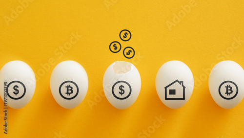 Foto Diversified investment portfolio concept with stocks real estate and cryptocurre