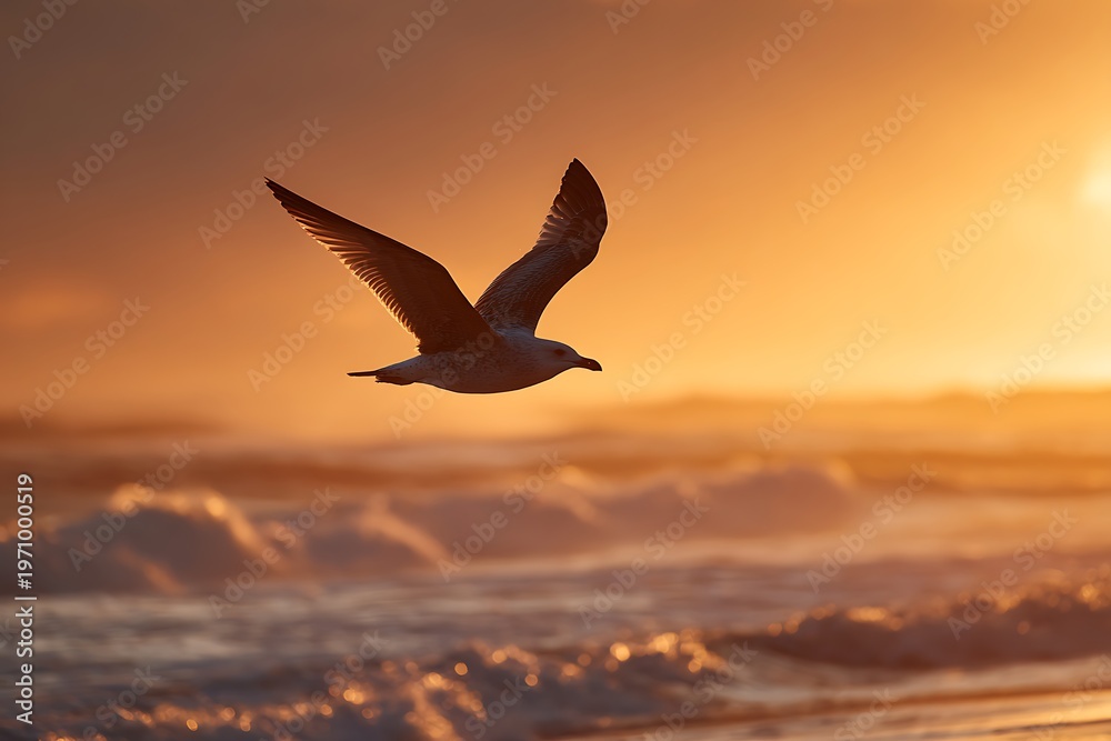 Fototapeta premium seagull in the sunset