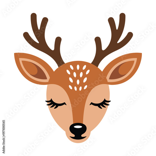 A cartoon illustration of a deer's face with closed eyes