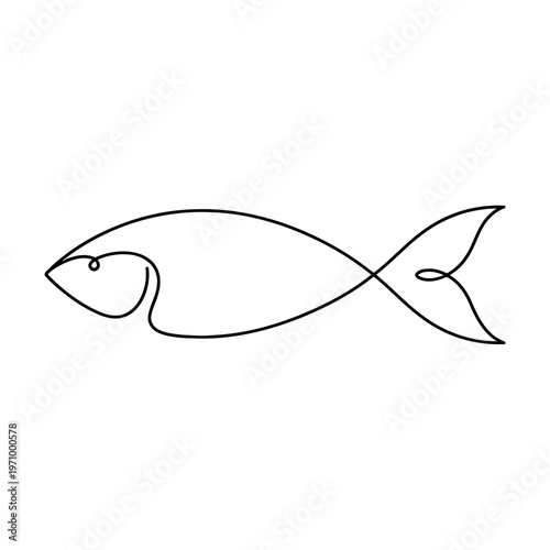 Minimal continuous line illustration of a fish. Ideal for aquatic themes, coloring pages, and simple design projects