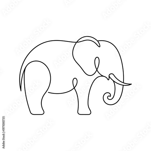 Simple continuous line drawing of a cute elephant. Perfect for coloring books, kids activities, and minimal animal illustrations.