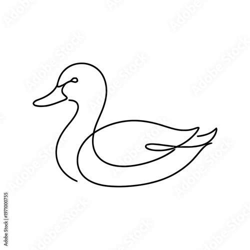Simple continuous line drawing of a cute duck. Perfect for coloring books, kids activities, and minimal animal illustrations.
