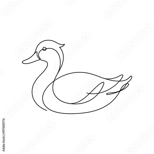 Simple continuous line drawing of a cute duck. Perfect for coloring books, kids activities, and minimal animal illustrations.