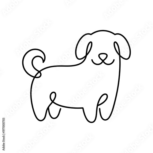 Simple continuous line drawing of a cute dog. Perfect for coloring books, kids activities, and minimal animal illustrations.