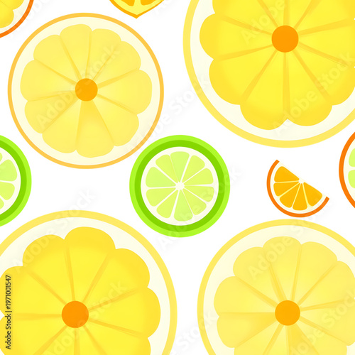 Bright citrus slice mix illustration in diagonal pattern, summer freshness