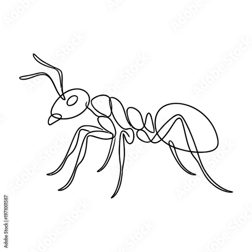 Simple continuous line art drawing of a ant