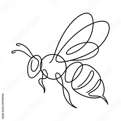 Simple continuous line art drawing of a bee