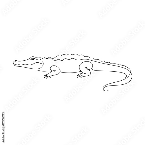 Simple continuous line art drawing of a crocodile