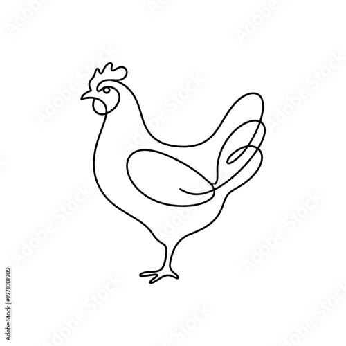 Simple continuous line art drawing of a chicken