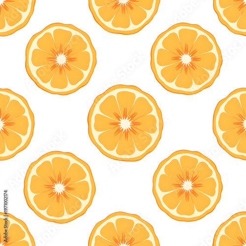 Bright orange lemon slices in minimal pattern, fresh citrus design