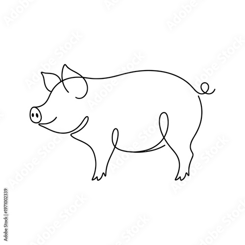 Simple continuous line art drawing of a pig