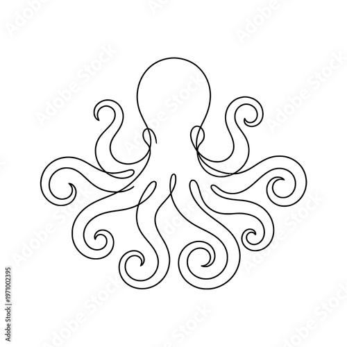 Simple continuous line art drawing of a octopus