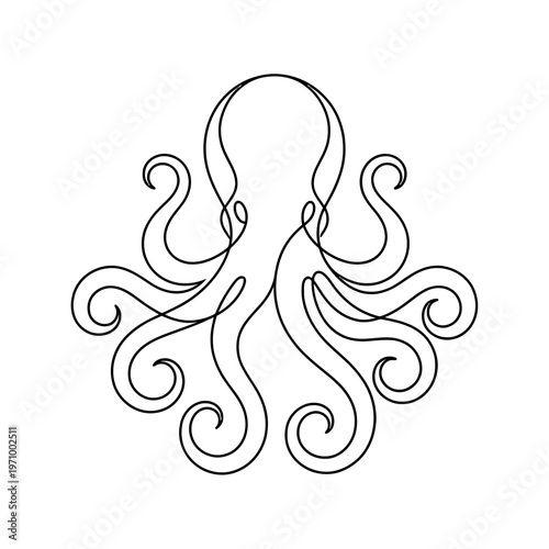 Simple continuous line art drawing of a octopus